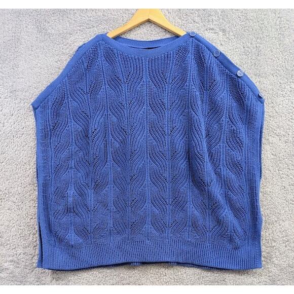 Talbots Sweaters - Talbots Chevron Pointelle Cable Knit Draped Poncho XS/S Blue Sleeveless
